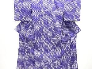 駒絽　斜め縞に蝶模様小紋着物